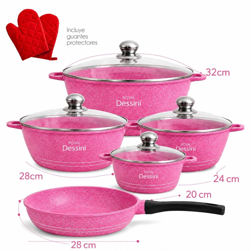 JUEGO DE OLLAS 12 PIEZAS GRANITO ROYAL DESSINE COLOR ROSADO - 5