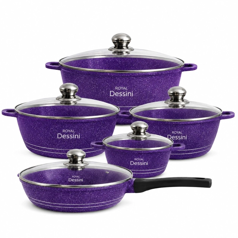 JUEGO DE OLLAS 12 PIEZAS GRANITO ROYAL DESSINE COLOR MORADO - 1