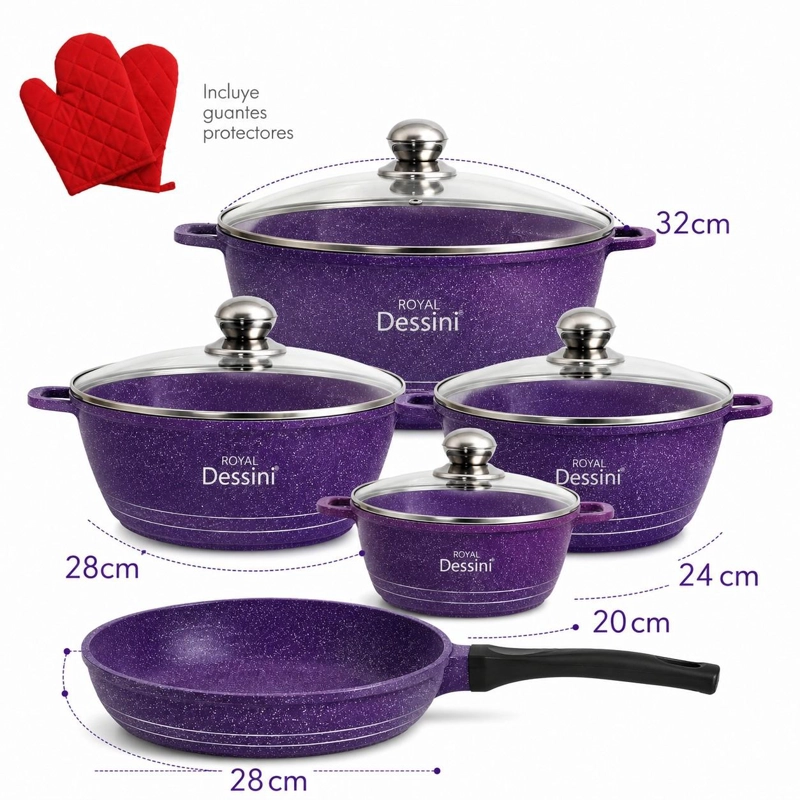 JUEGO DE OLLAS 12 PIEZAS GRANITO ROYAL DESSINE COLOR MORADO - 4