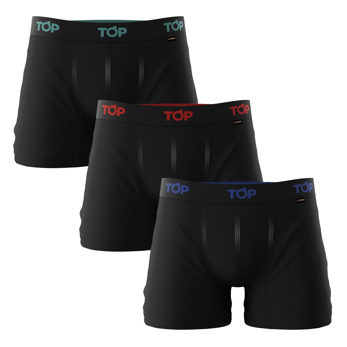 PACK 3 BÓXER ALGODÓN HOMBRE TOP NEGRO MEDIO COBRE C1 - 1