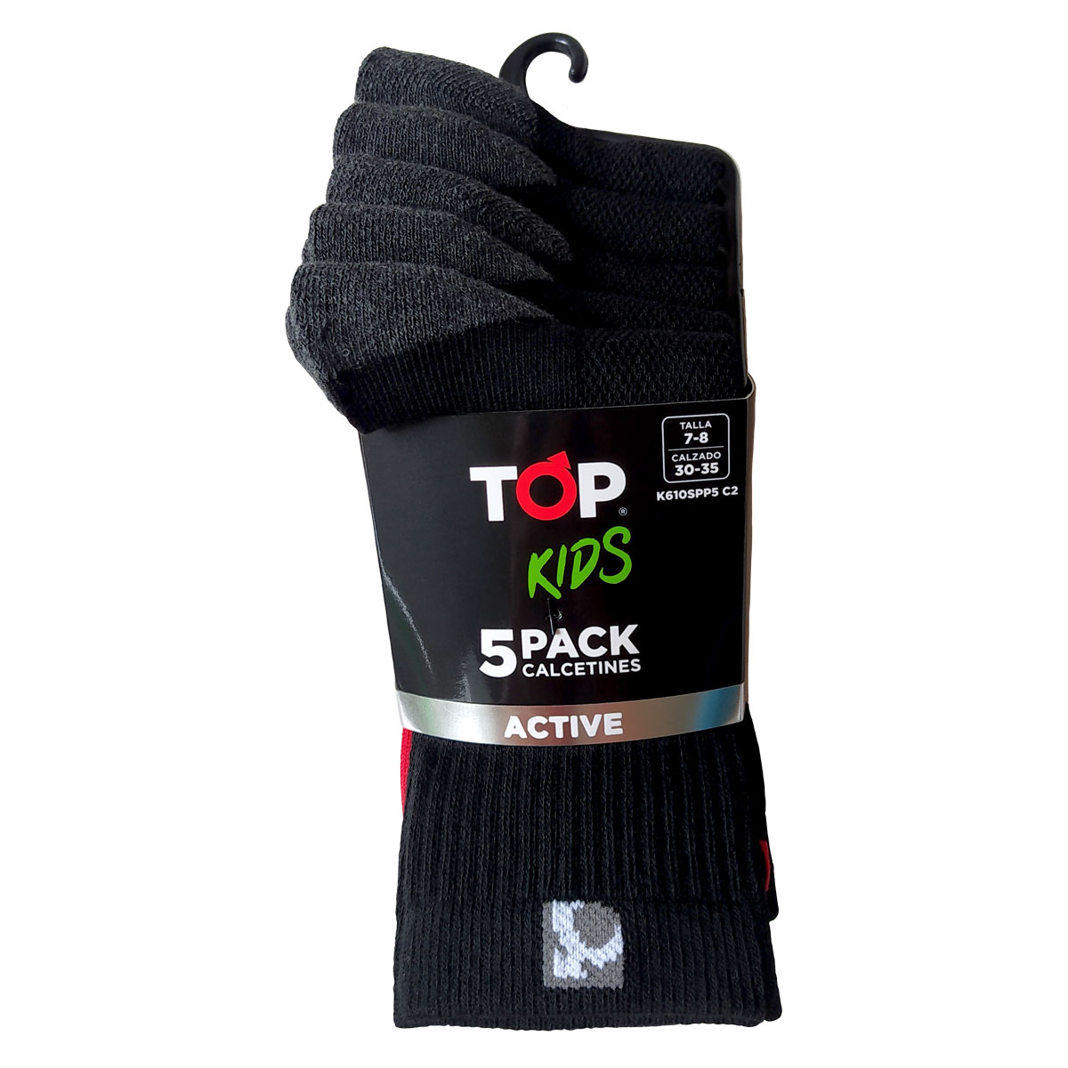 CALCETINES NIÑO DEPORTIVOS LARGOS NEGROS PACK 5 C2 TOP - 7
