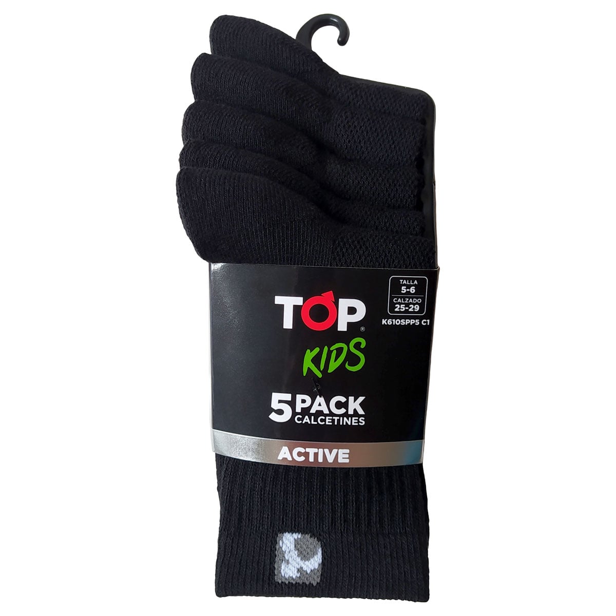 CALCETINES NIÑO DEPORTIVOS LARGOS NEGROS PACK 5 C1 TOP - 3