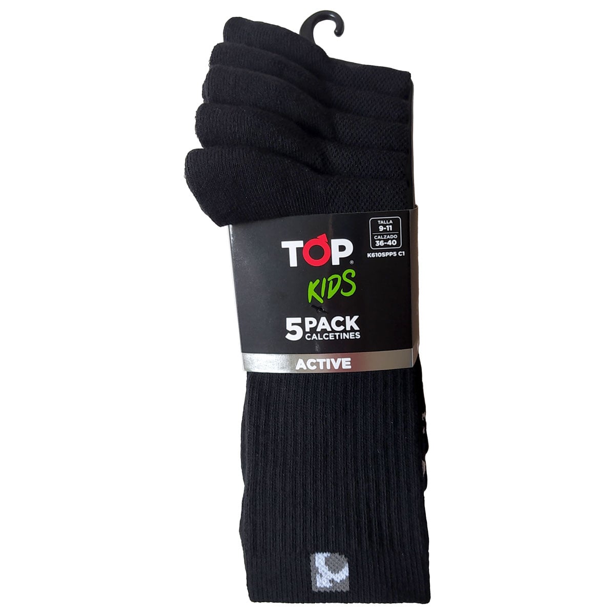 CALCETINES NIÑO DEPORTIVOS LARGOS NEGROS PACK 5 C1 TOP - 3