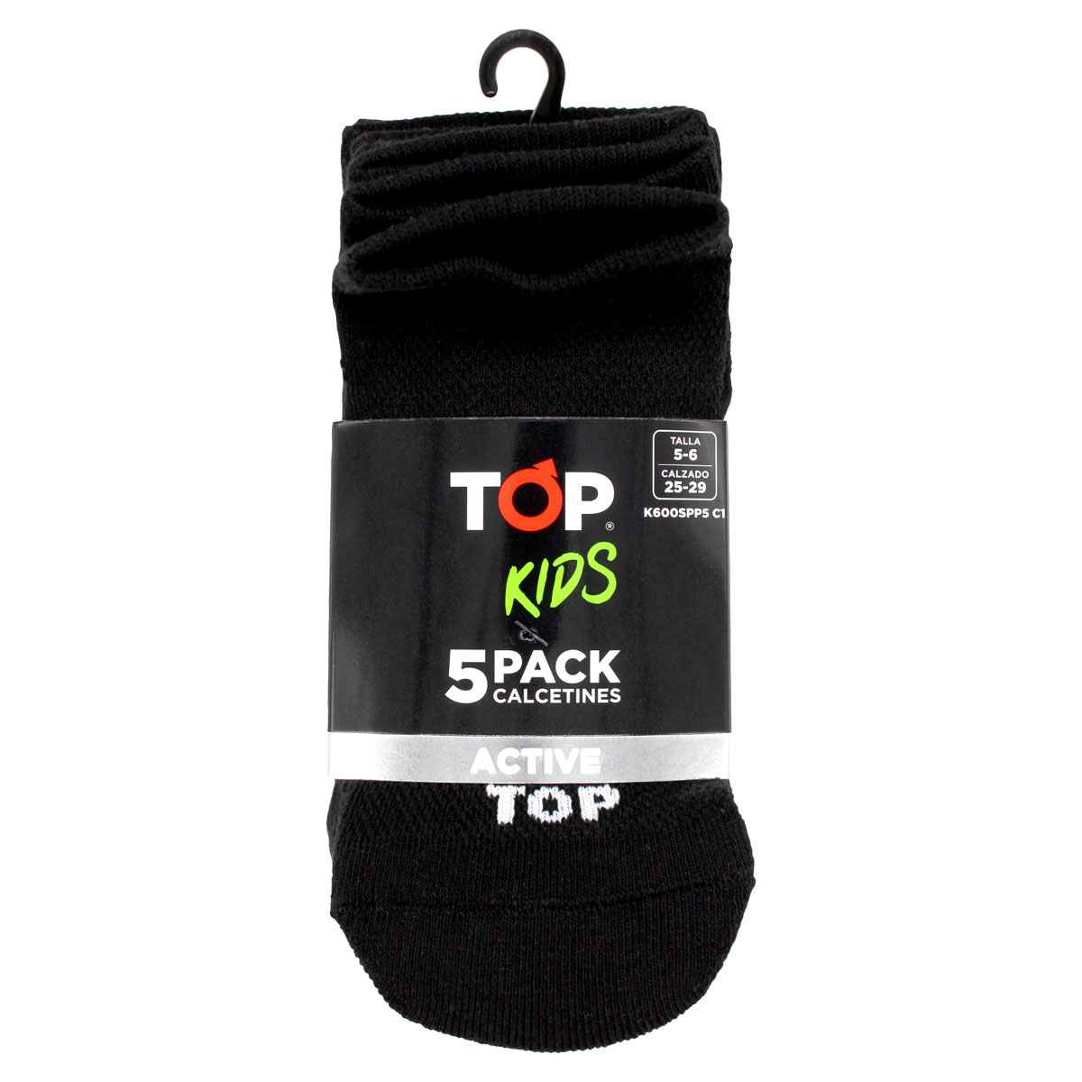 CALCETINES NIÑO DEPORTIVOS TOBILLEROS NEGROS PACK 5 C1 TOP - 3