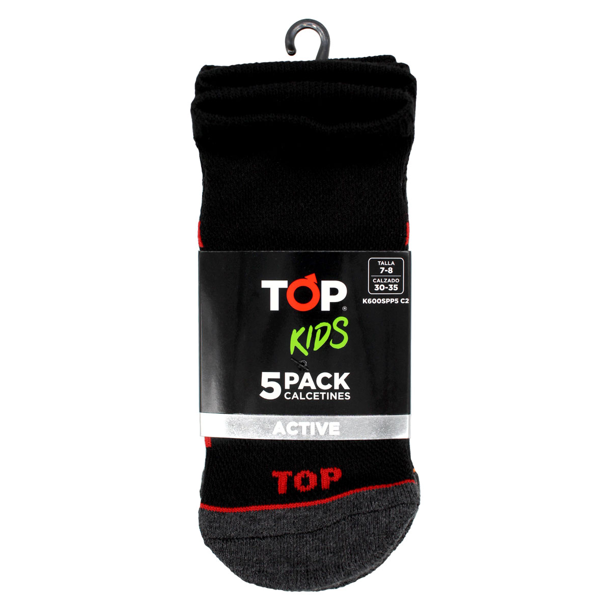 CALCETINES NIÑO DEPORTIVOS TOBILLEROS NEGROS PACK 5 C2 TOP - 7