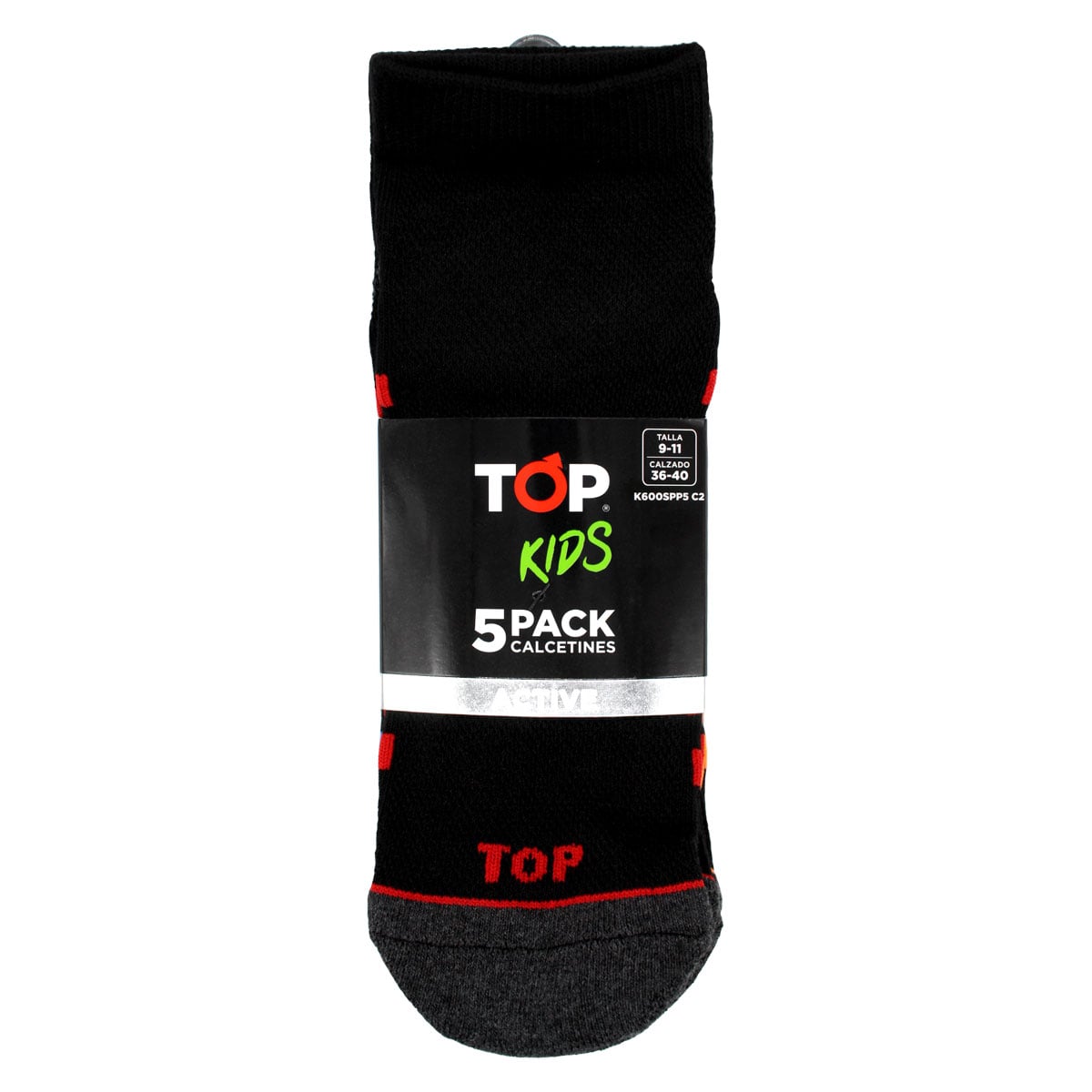 CALCETINES NIÑO DEPORTIVOS TOBILLEROS NEGROS PACK 5 C2 TOP - 7