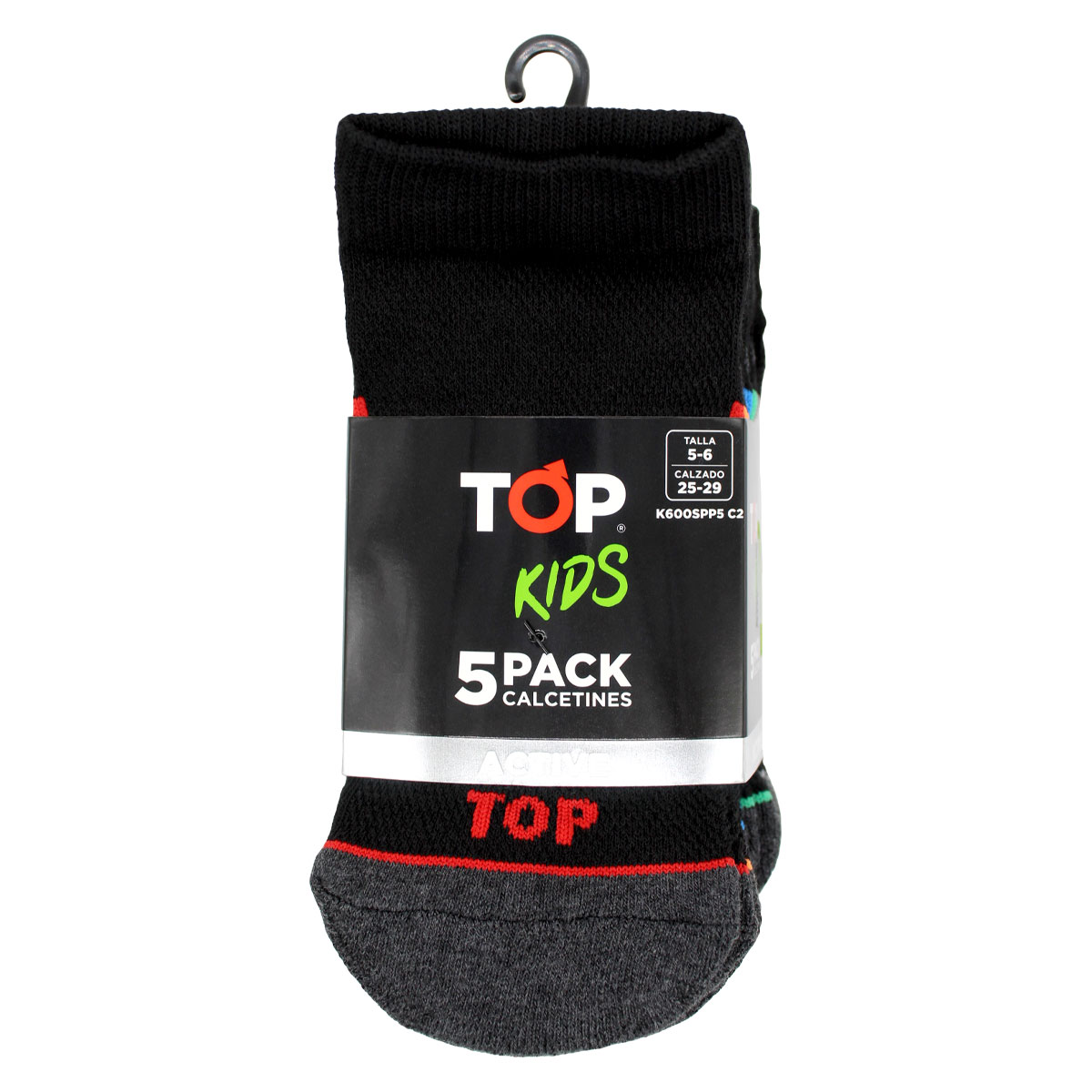 CALCETINES NIÑO DEPORTIVOS TOBILLEROS NEGROS PACK 5 C2 TOP - 7