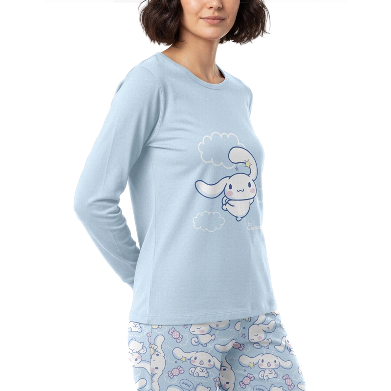 PIJAMA LARGO MUJER ALGODON INVIERNO CINNAMOROLL C4 TOP - 2