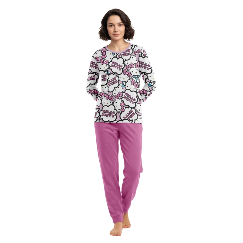 PIJAMA LARGO MUJER ALGODON INVIERNO HELLO KITTY C3 TOP - 1