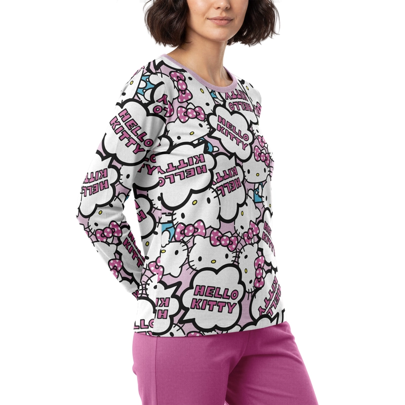 PIJAMA LARGO MUJER ALGODON INVIERNO HELLO KITTY C3 TOP - 2