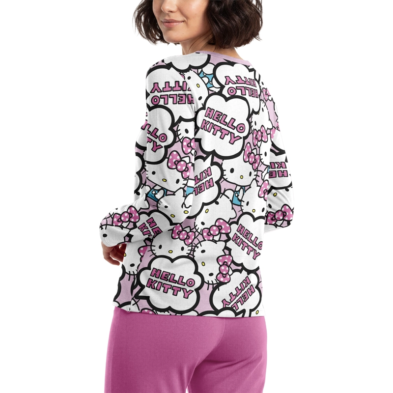 PIJAMA LARGO MUJER ALGODON INVIERNO HELLO KITTY C3 TOP - 3