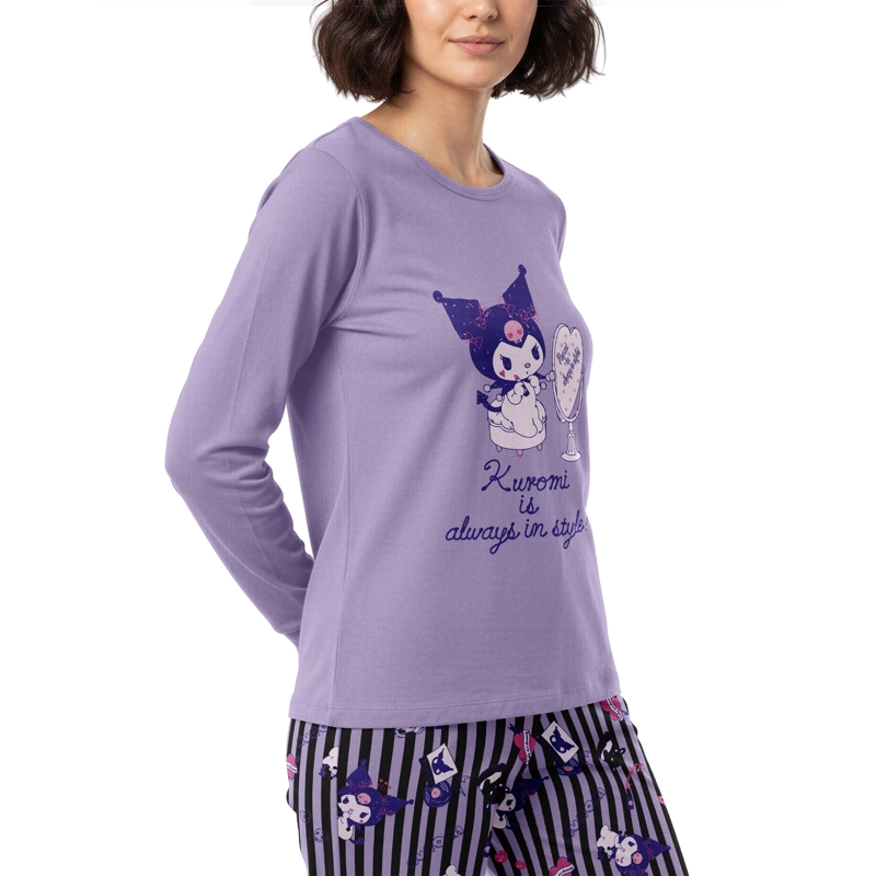 PIJAMA LARGO MUJER ALGODON INVIERNO KUROMI C5 TOP - 2