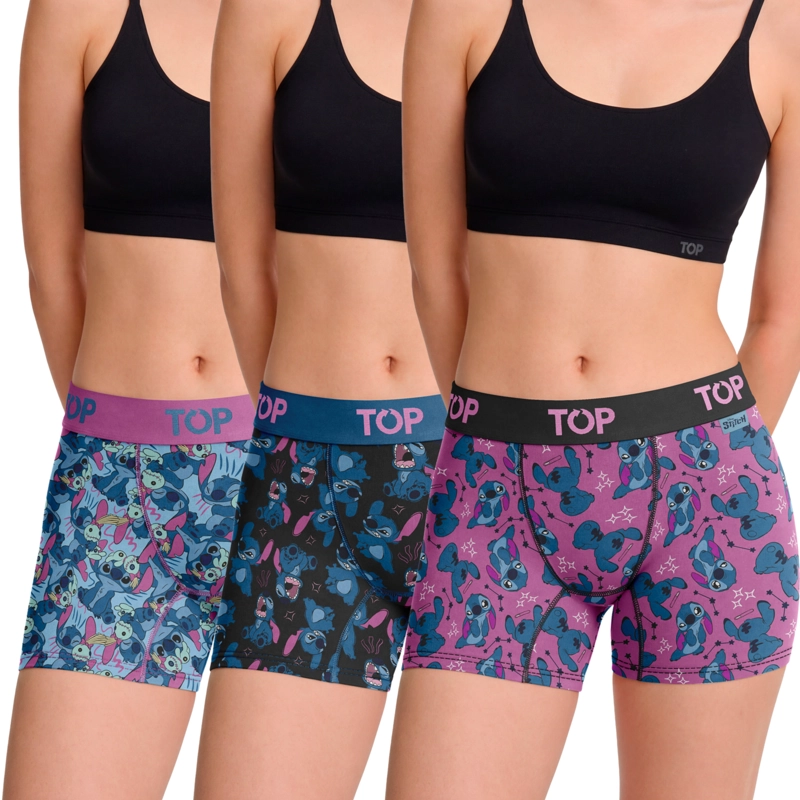 BOXER MEDIO MUJER ALGODON PACK 3 STITCH C6 TOP - 1