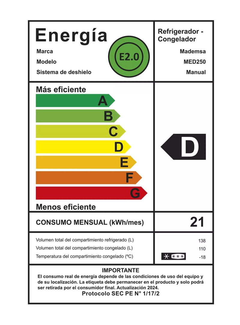 REFRIGERADOR BOTTOM FREEZER MED250 / 248 LTS/ MADEMSA/ SILVER  (NUEVO CAJA DAÑADA) - 4