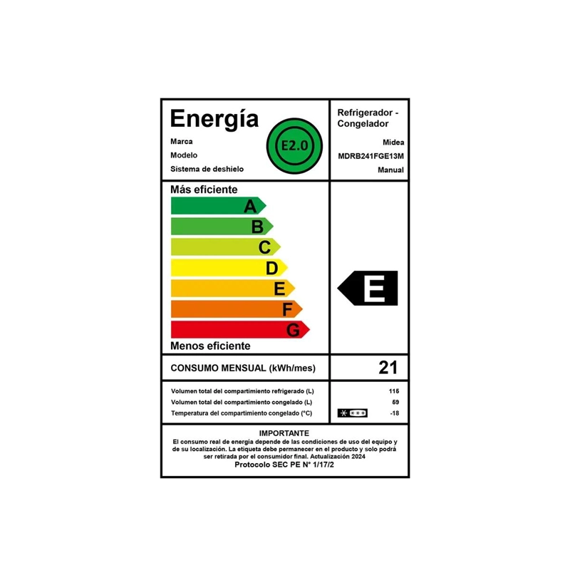 REFRIGERADOR BOTTOM FREEZER FRIO DIRECTO MDRB241FGE13/ 174 LTS/ MIDEA (NUEVO CAJA DAÑADA) - 5