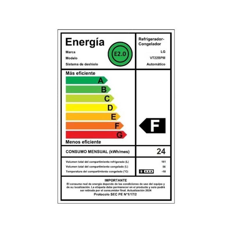 REFRIGERADOR NO FROST  VT22BPM/ 217L/ TOP FREEZER/ LG (NUEVO CON CAJA DAÑADA) - 9
