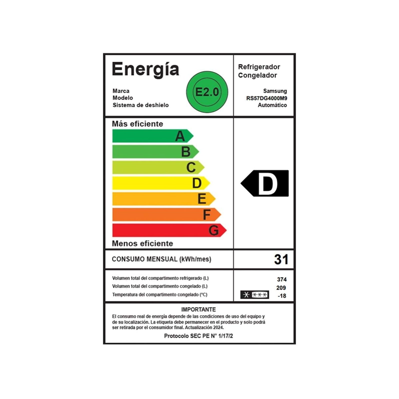 REFRIGERADOR SIDE BY SIDE SAMSUNG RS57DG4000  M9ZS 583 L (NUEVO CAJA DAÑADA) - 7