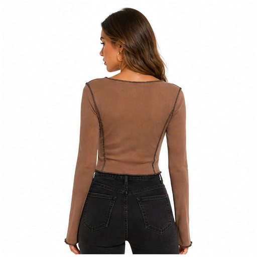 POLERA MANGA LARGA MUJER CRUZADA ESCOTE - 6