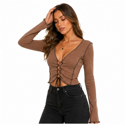 POLERA MANGA LARGA MUJER CRUZADA ESCOTE - 7