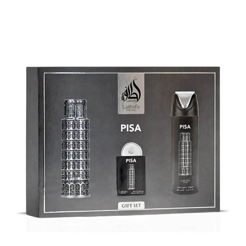 PERFUME LATTAFA PRIDE PISA UNISEX EDP 100 ML / 20 ML / DESODORANTE 200 ML / ESTUCHE - 1