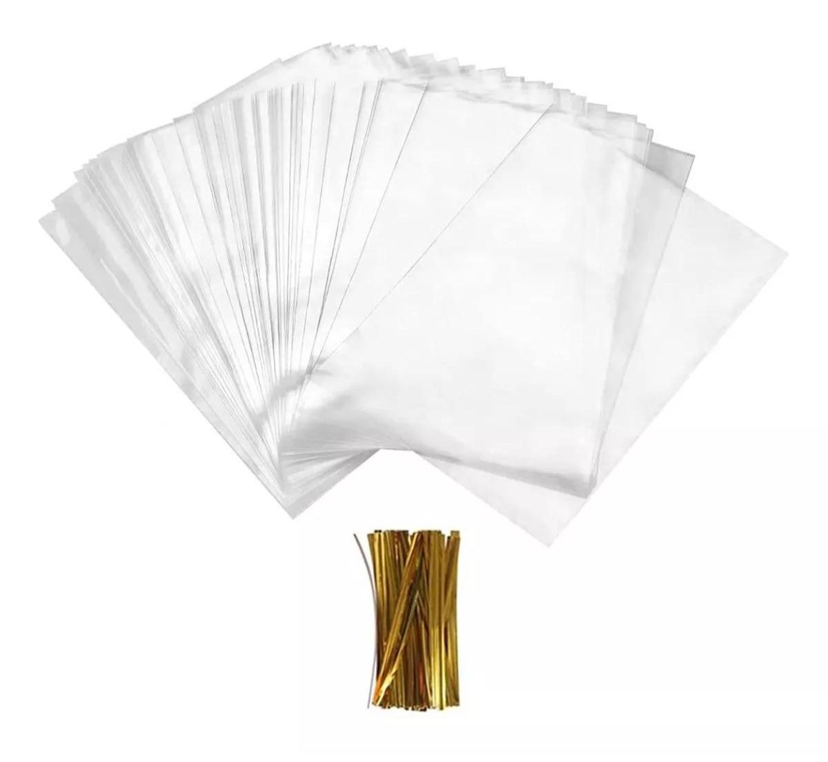 BOLSAS POLIPROPILENO CELOFÁN 15X20 + AMARRE DORADO (400 UN) - 1