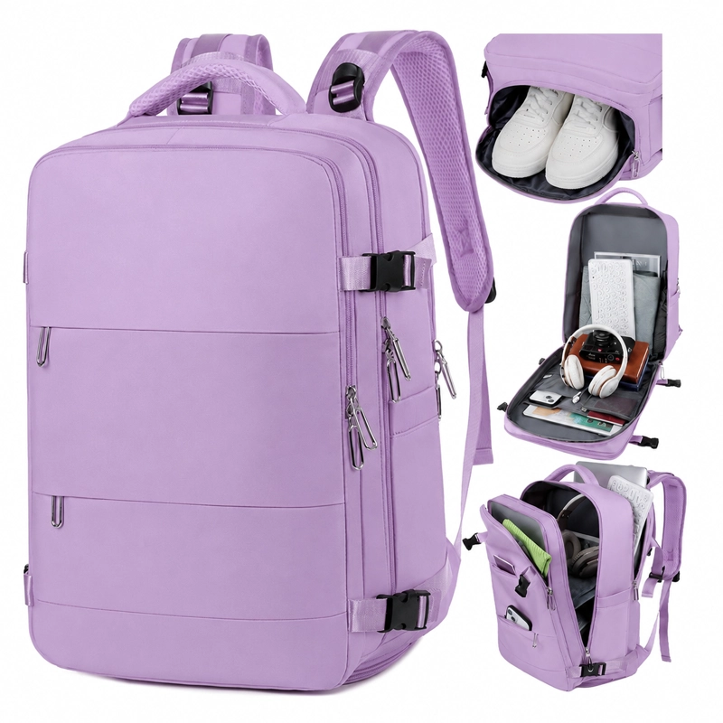MOCHILA DE VIAJE LAPTOP COMPARTIMENTO ZAPATOS IMPERMEABLE MORADO - 1