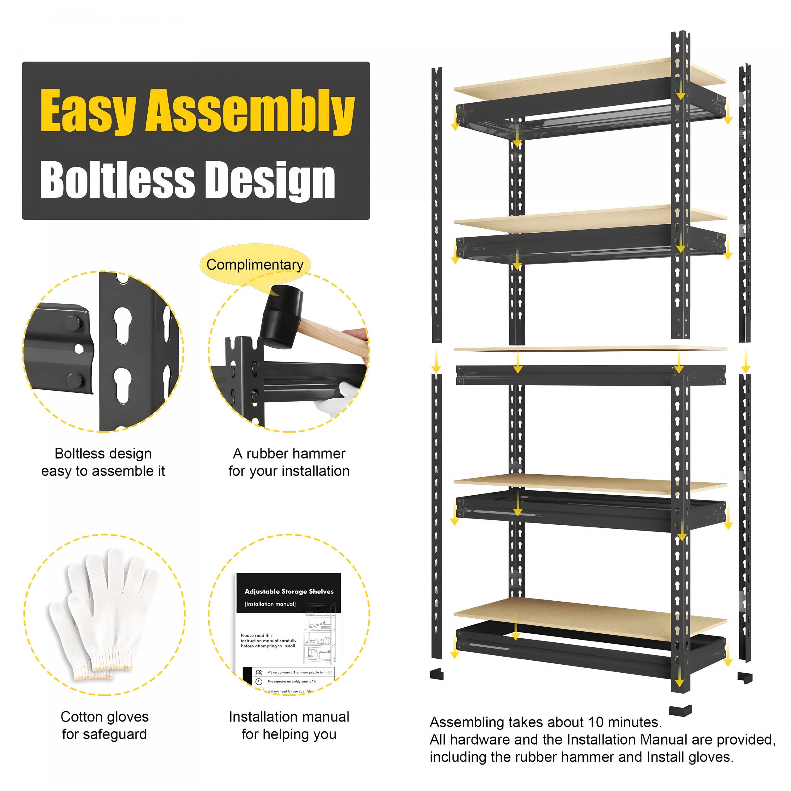 ESTANTE METÁLICO NEGRO 180X90X40 CAPACIDAD 500 KG X 5 REPISAS - 9