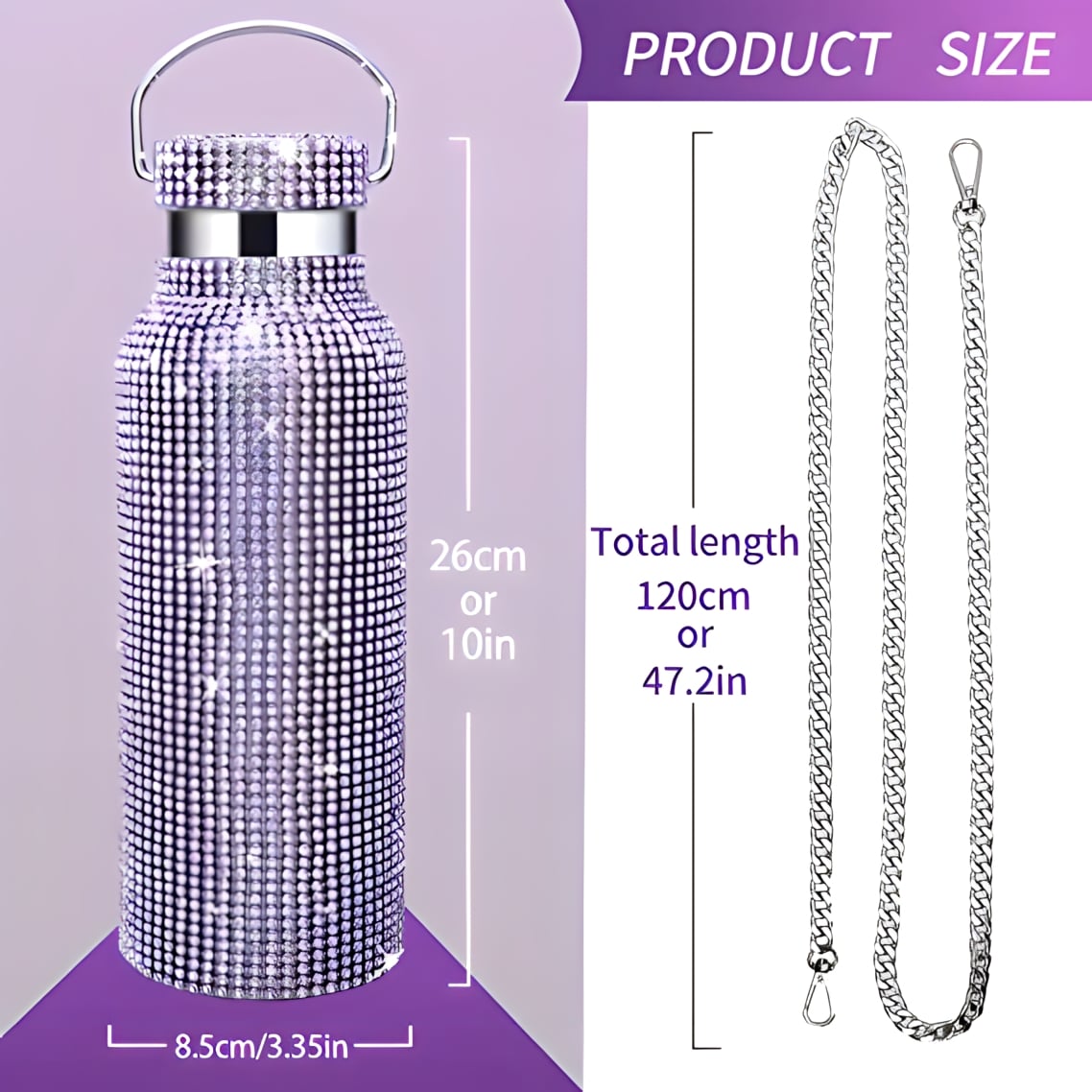 TERMO BOTELLA DE AGUA BRILLOS DIAMOND PURPLE 750 ML - 5