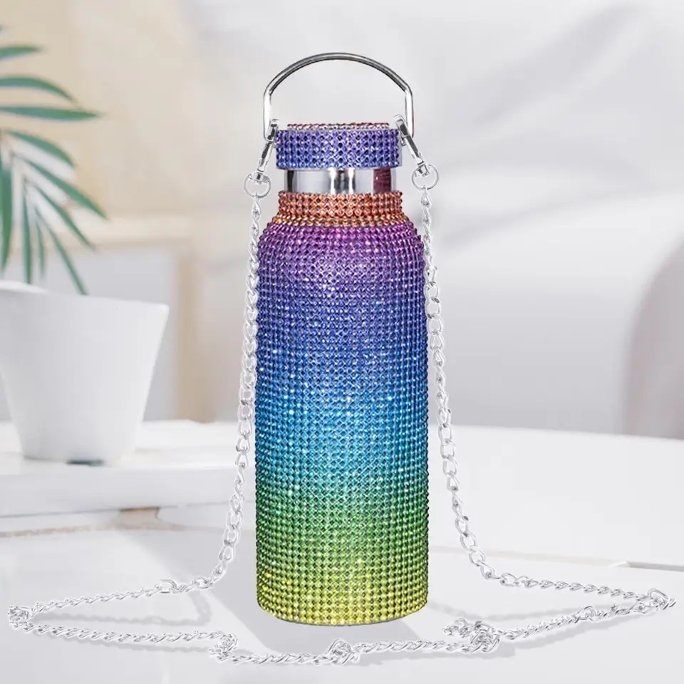TERMO BOTELLA DE AGUA BRILLOS DIAMOND ARCO IRIS 750 ML - 2