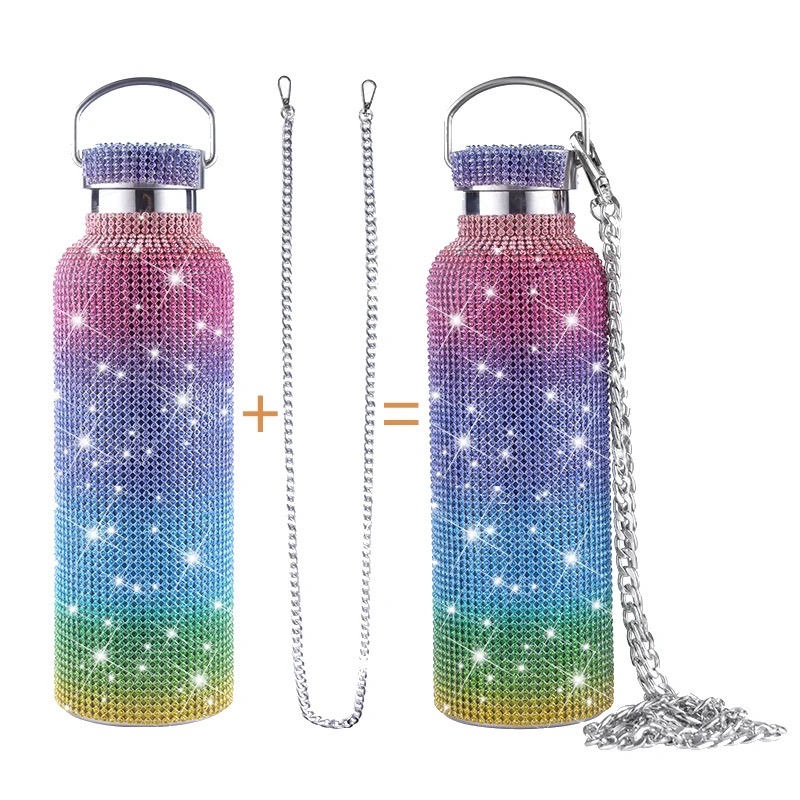 TERMO BOTELLA DE AGUA BRILLOS DIAMOND ARCO IRIS 750 ML - 4