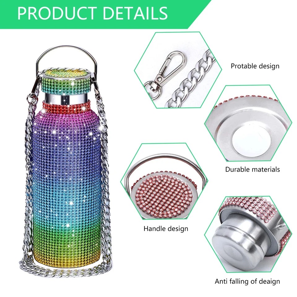 TERMO BOTELLA DE AGUA BRILLOS DIAMOND ARCO IRIS 750 ML - 5