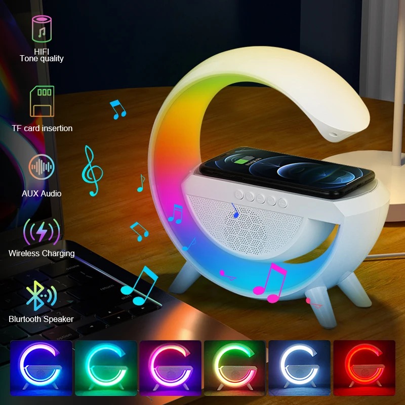 PARLANTE RGB LÁMPARA MESA MULTICOLOR CON CARGADOR INALAMBRICO - 4