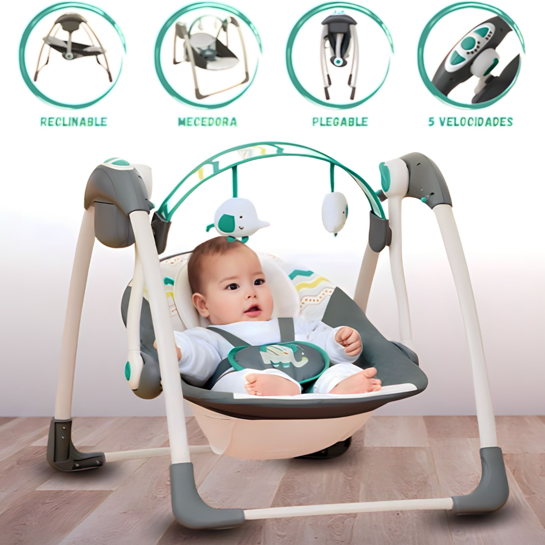 SILLA MECEDORA PARA BEBÉS RECLINABLE AJUSTABLE CON MÚSICA - 2