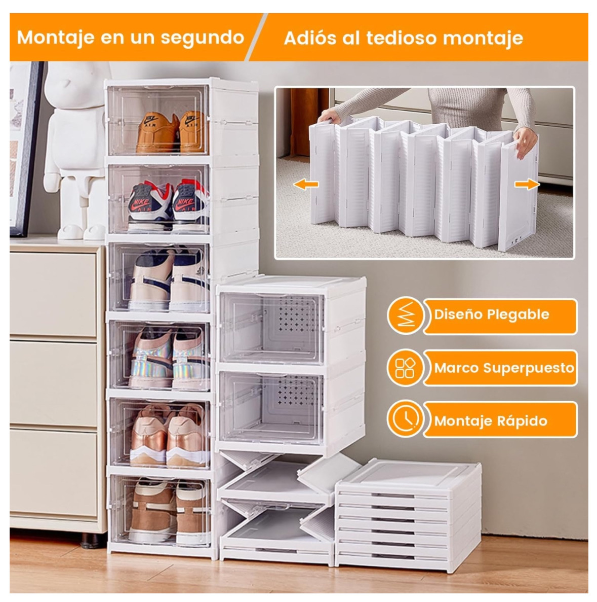 ZAPATERO ORGANIZADOR CALZADO PLEGABLE 6 CAJONES ACRÍLICO - 3