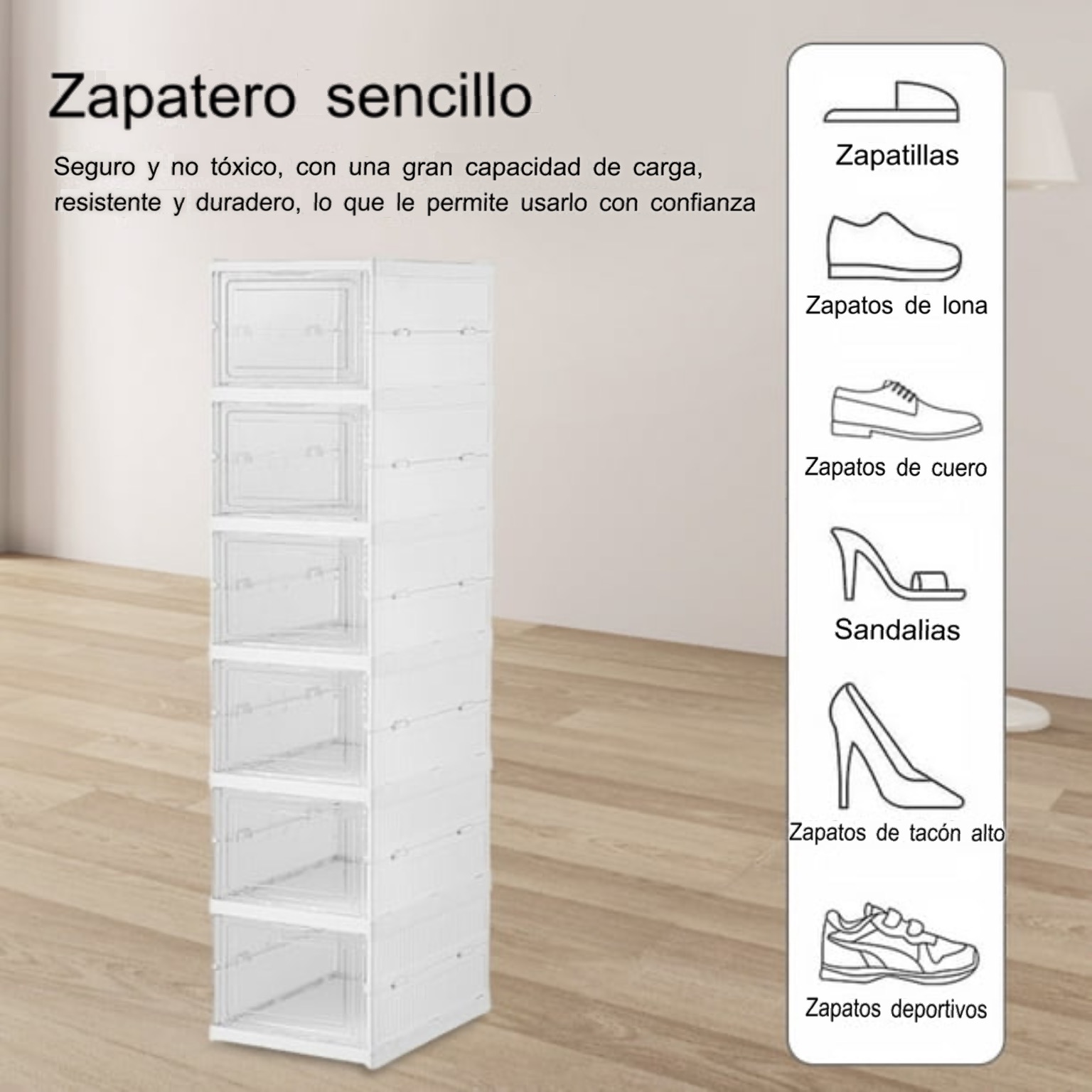 ZAPATERO ORGANIZADOR CALZADO PLEGABLE 6 CAJONES ACRÍLICO - 4