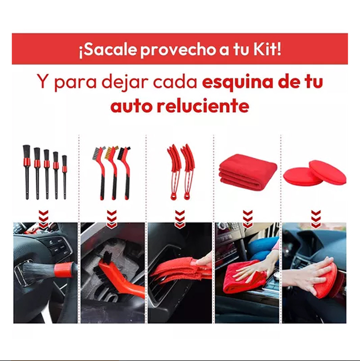 KIT DE LIMPIEZA PARA AUTOS EXTERIOR E INTERIOR SET 18 PIEZAS - 7