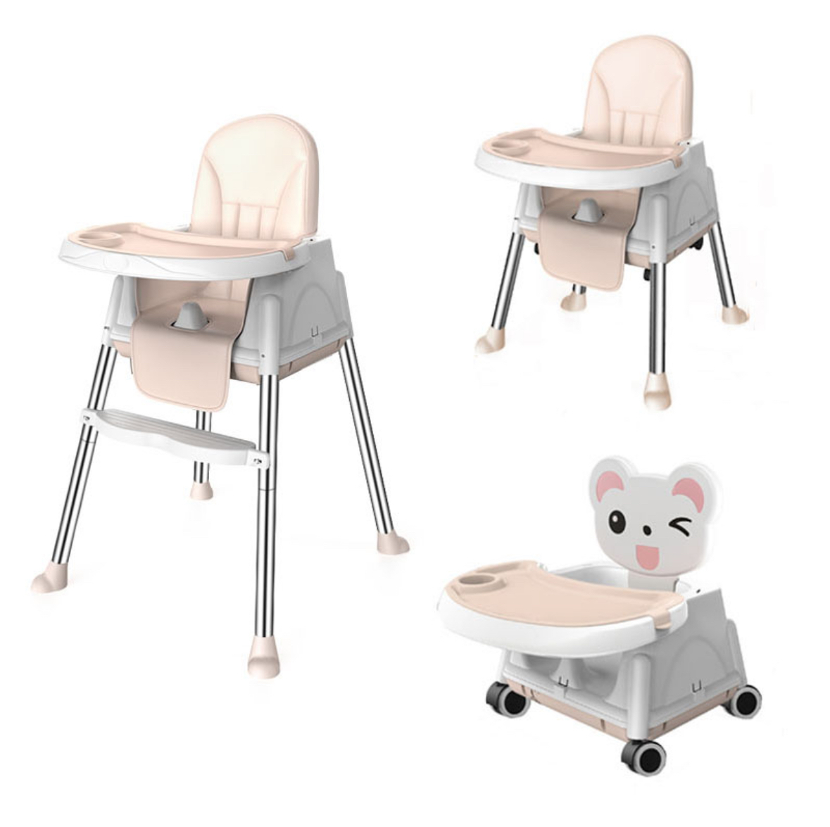 SILLA COMER BEBÉS PORTÁTIL AJUSTABLE 3 EN 1 BEIGE - 2