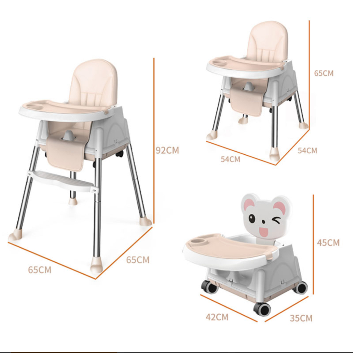 SILLA COMER BEBÉS PORTÁTIL AJUSTABLE 3 EN 1 BEIGE - 3