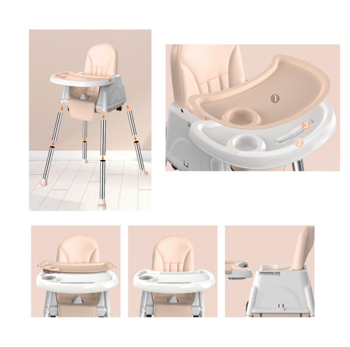 SILLA COMER BEBÉS PORTÁTIL AJUSTABLE 3 EN 1 BEIGE - 4