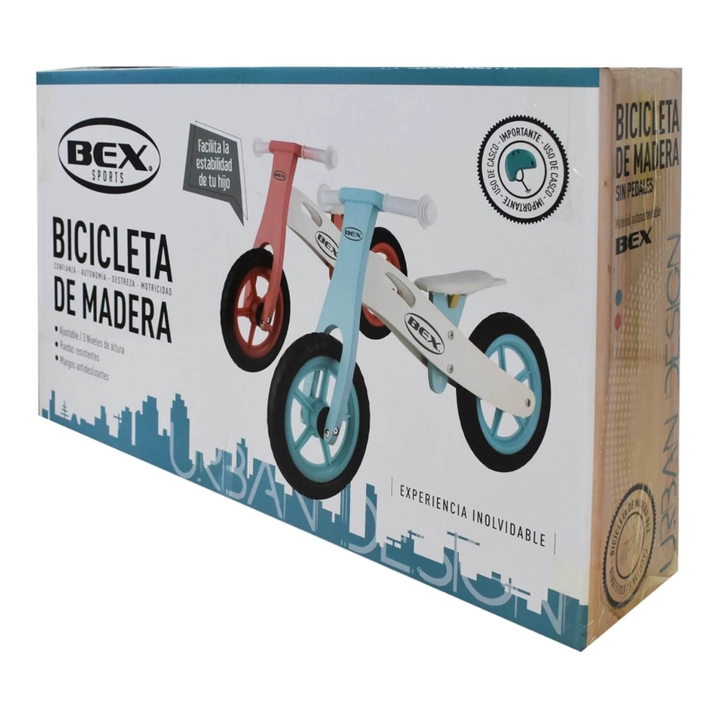 BICICLETA MADERA EQUILIBRIO APRENDIZAJE BEX BIC001 ROJO SIN PEDAL ROSA - 2