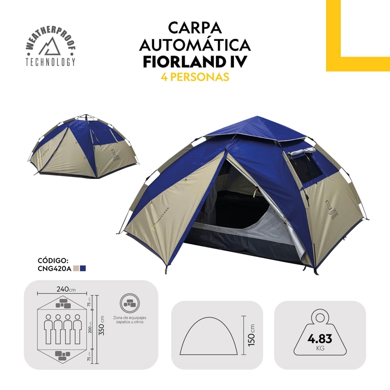 CARPA NATIONAL GEOGRAPHIC PARA 4 PERSONAS CNG420A INSTANT FIORDLAND AZUL - 4