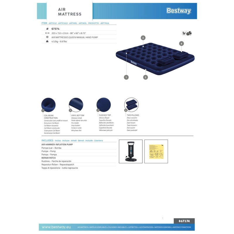 COLCHON INFLABLE QUEEN + INFLADOR + 2 ALMOHADAS BESTWAY - 2