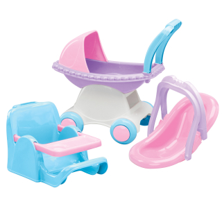 JUGUETE AMERICAN PLASTIC AP20980 COCHE + SILLA + PORTA MUÑECAS 3 EN 1 46X27X43 CM - 1
