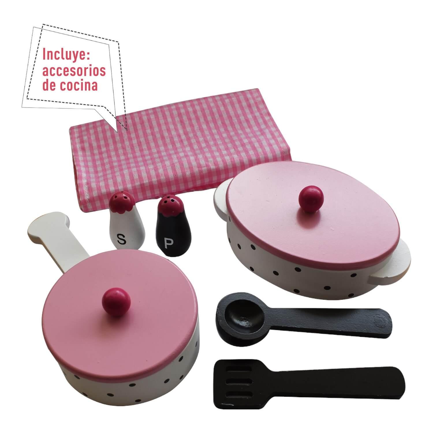 COCINA DE MADERA COC001 ROSADA + ACCESORIOS 43.5X23.5X70 GAMEPOWER - 2
