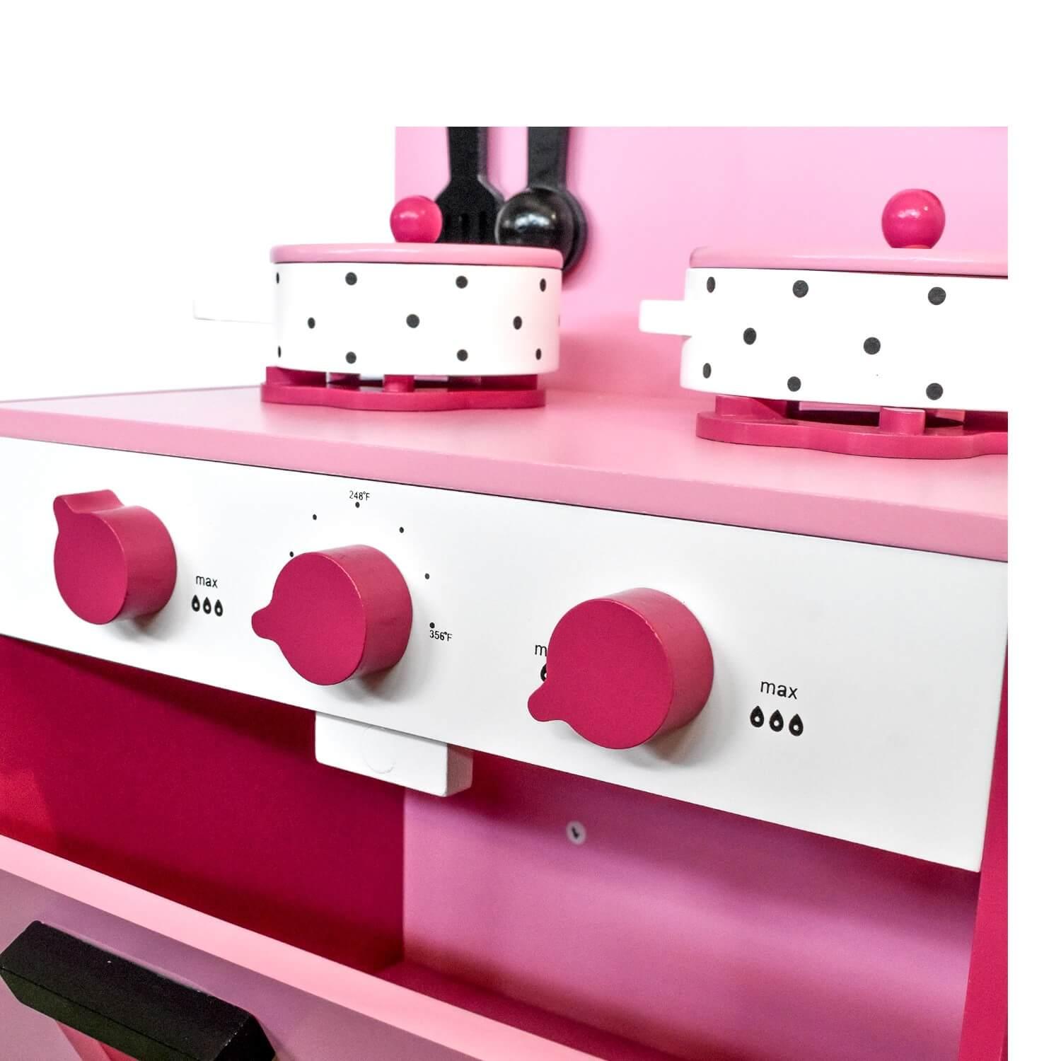 COCINA DE MADERA COC001 ROSADA + ACCESORIOS 43.5X23.5X70 GAMEPOWER - 4