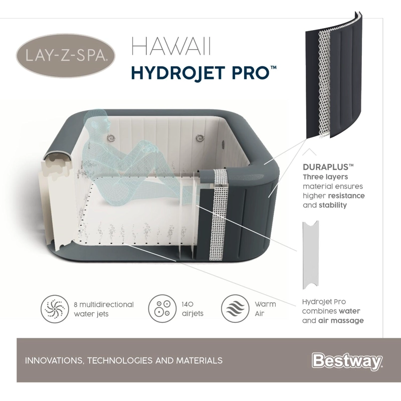 HOT TUB BESTWAY JACUZZI INFLABLE HAWAII HIDROMASAJE 6 PERS 71X180 CM - 4