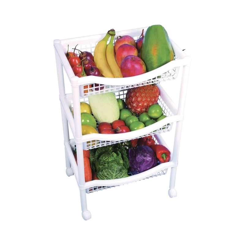 CARRO VERDULERO PLASTICO BLANCO 3 CANASTOS 45X31X72 CM RIMAX - 2