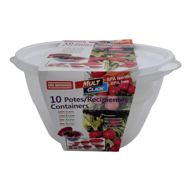 SET DE 10 CONTENEDORES DE PLASTICO TAPA BLANCA SAN BERNARDO - 1