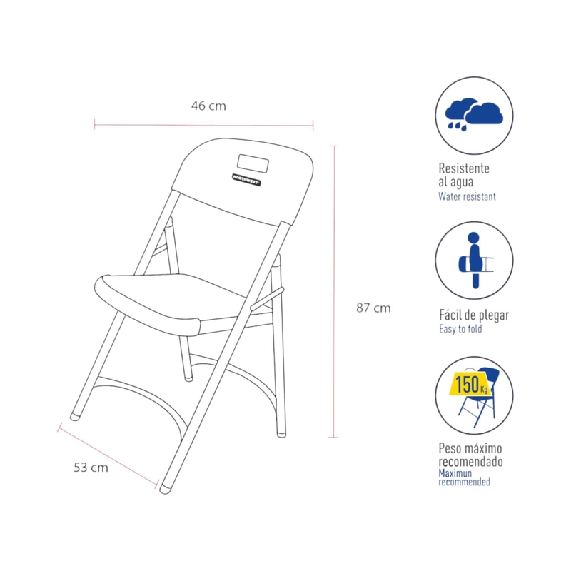 SILLA PLEGABLE 53X46X87 CMS BLANCA NORTHWEST - 2