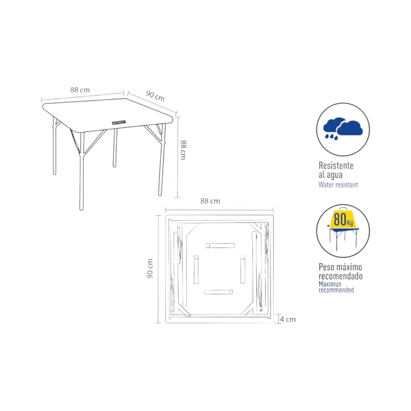 MESA PLEGABLE NORTHWEST NW-102 CUADRADA 88 CM - 2